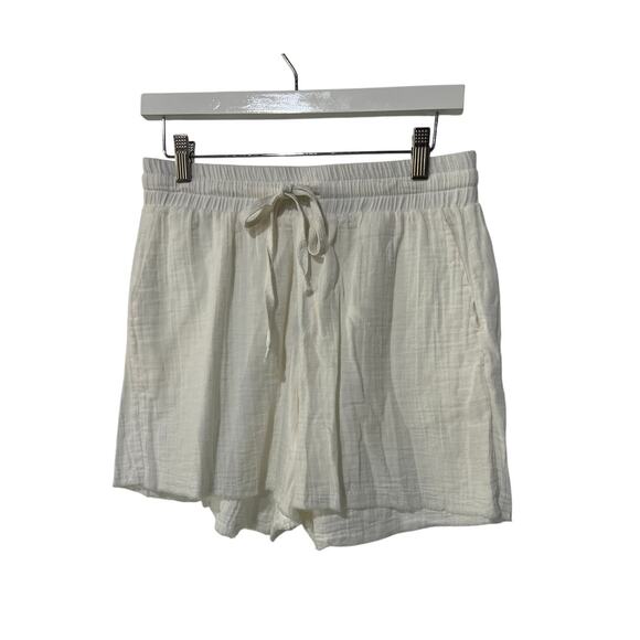 ELAN INTERNATIONAL WOMENS XLARGE DRAWSTRING COTTON GAUZE RAW HEM SHORT WHITE NEW - Picture 3 of 12